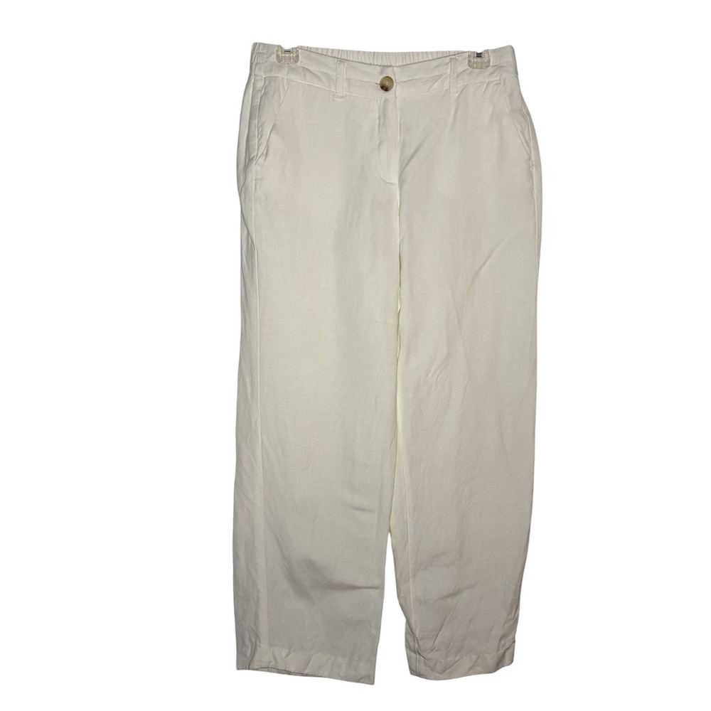 Laura White Linen Blend Ankle Pants Womens 6 Petite Beach Coastal Resortwear